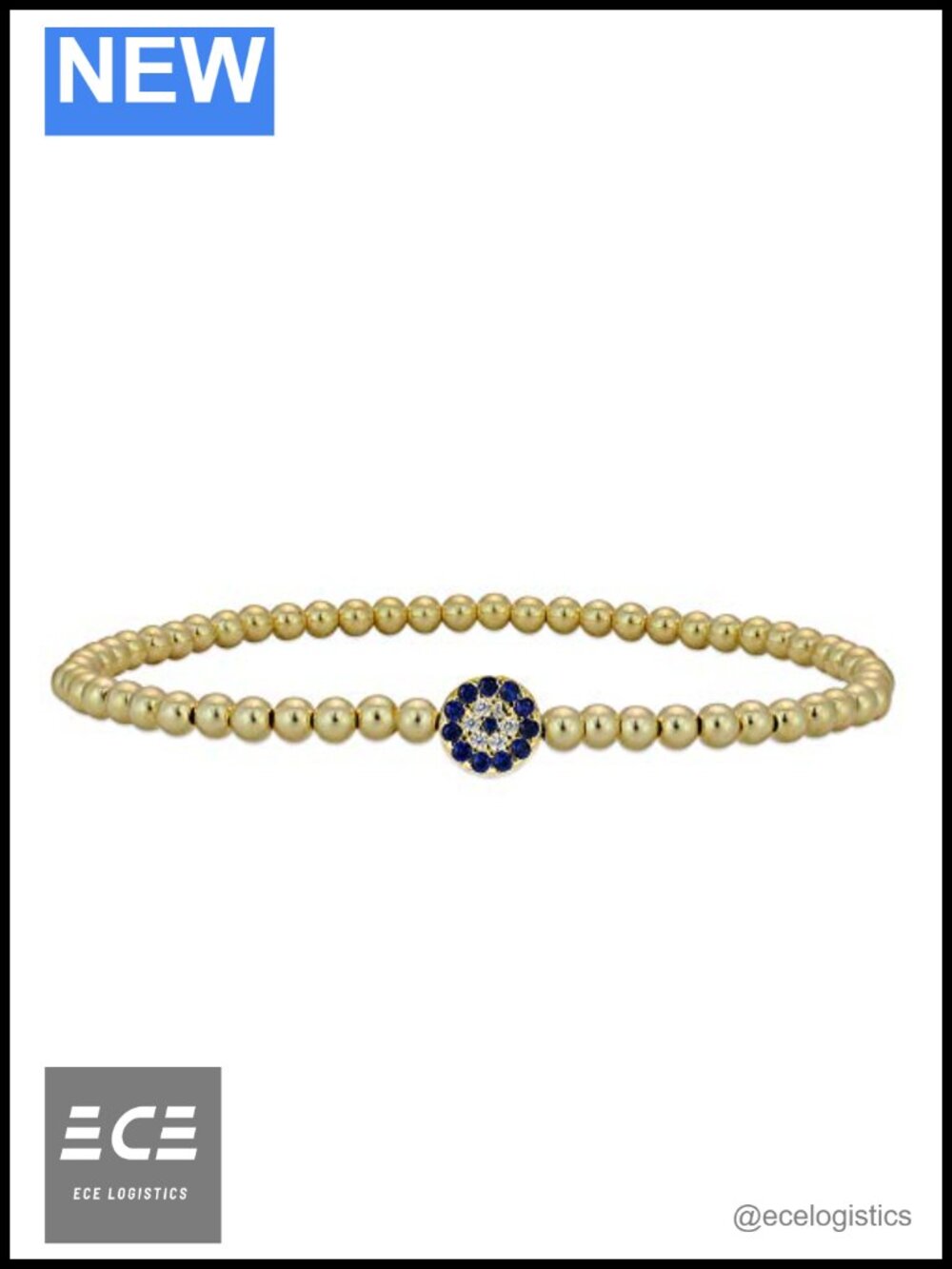 14kt Gold Filled Evil Eye Pendant Stretch Bracelet Stackable Handmade USA